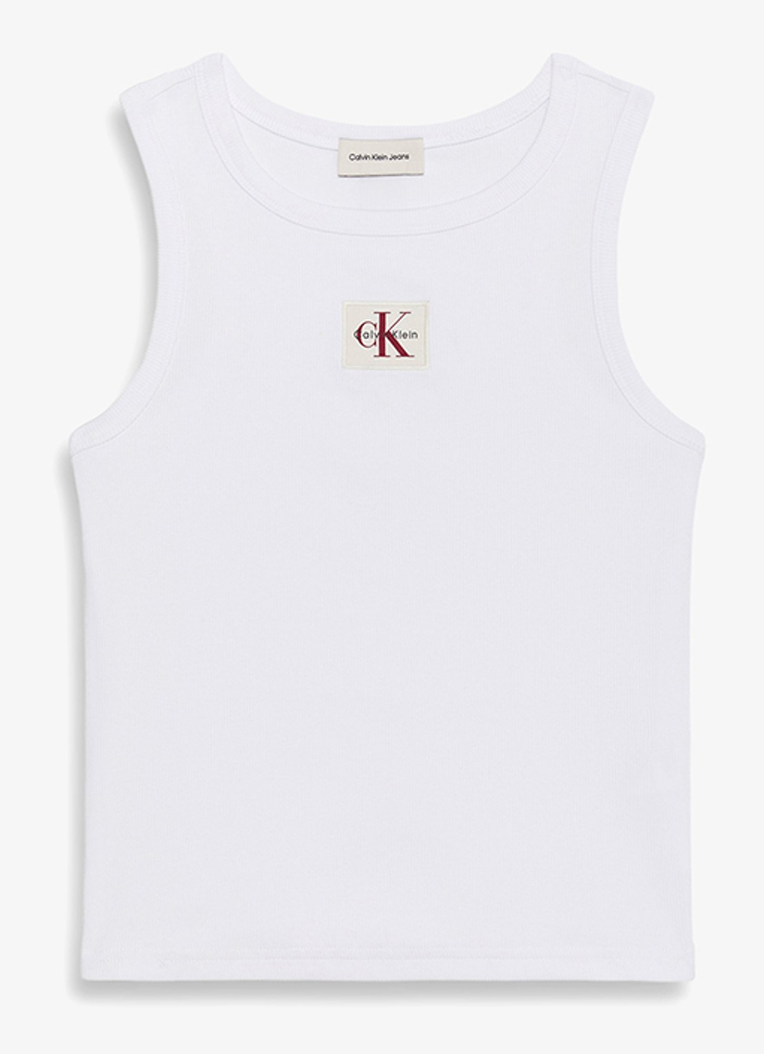 Calvin Klein Ribgebreide tanktop met logo - voorkant wit