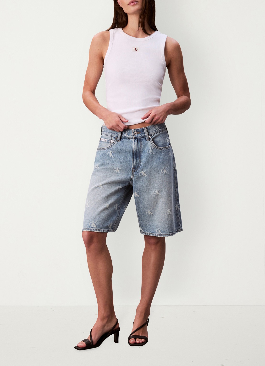 Calvin Klein Ribgebreide tanktop met logo - voorkant 2 wit