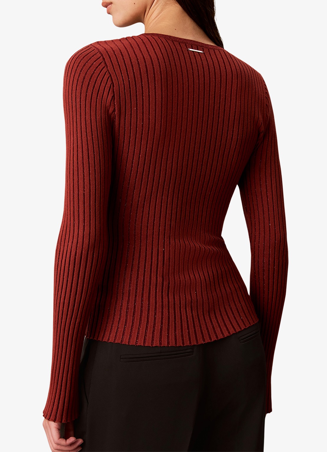 Calvin Klein Ribgebreide top met lurex - achterkant 7 oranjebruin