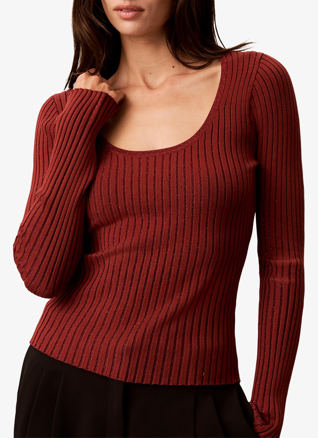 Calvin Klein Ribgebreide top met lurex - detail 5 oranjebruin
