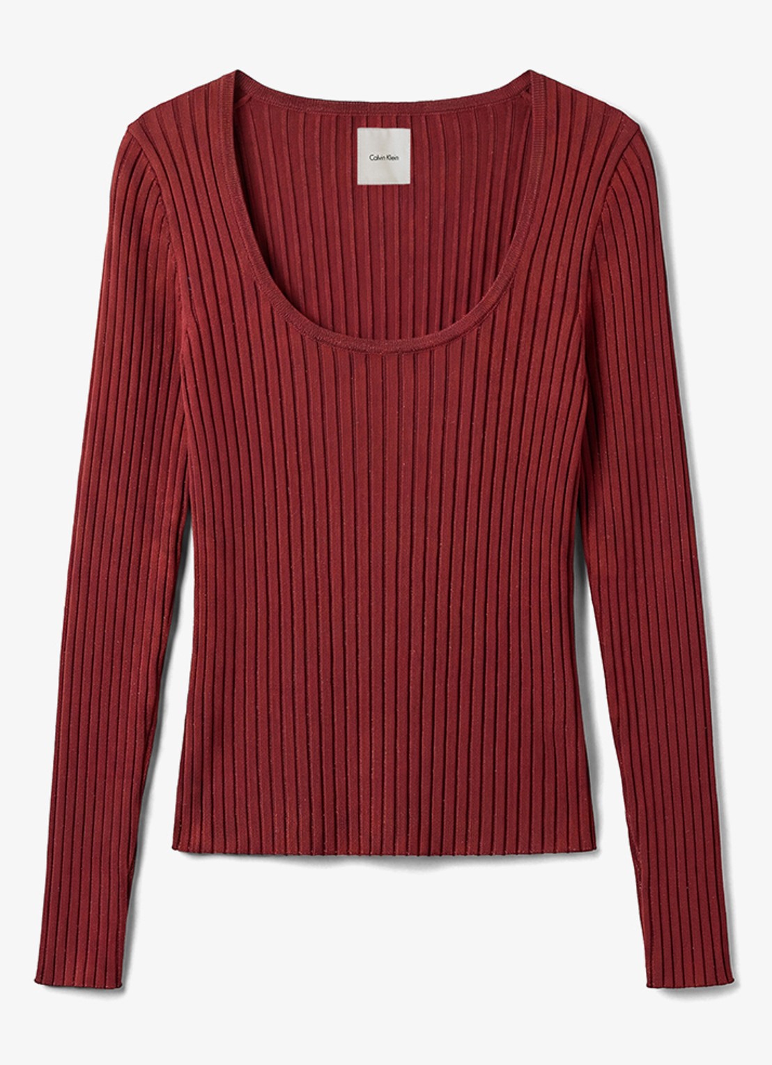 Calvin Klein Ribgebreide top met lurex - voorkant oranjebruin
