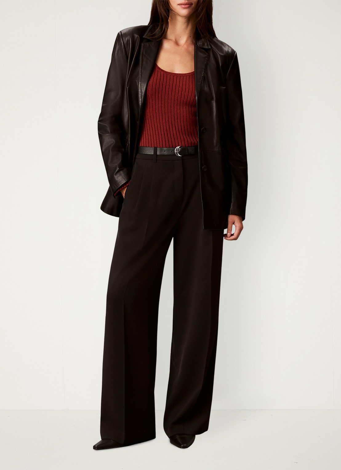 Calvin Klein Ribgebreide top met lurex - voorkant 2 oranjebruin