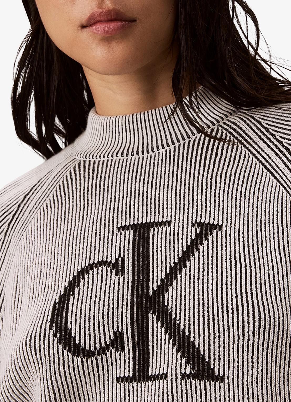 Calvin Klein Ribgebreide trui met grafische logoprint - detail 4 zwart