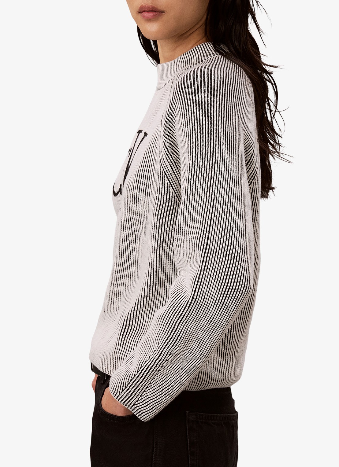 Calvin Klein Ribgebreide trui met grafische logoprint - detail 5 zwart
