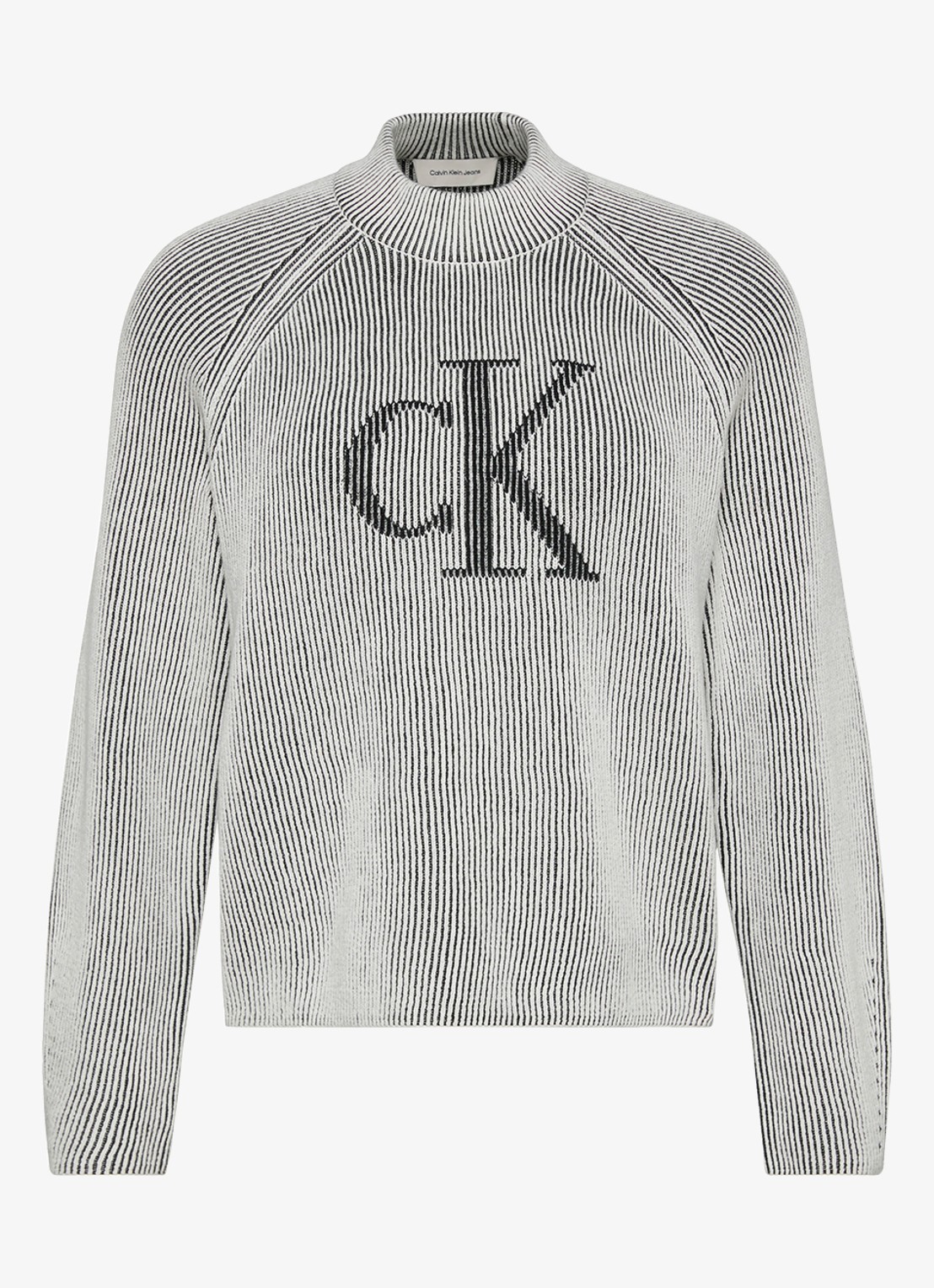 Calvin Klein Ribgebreide trui met grafische logoprint - voorkant zwart
