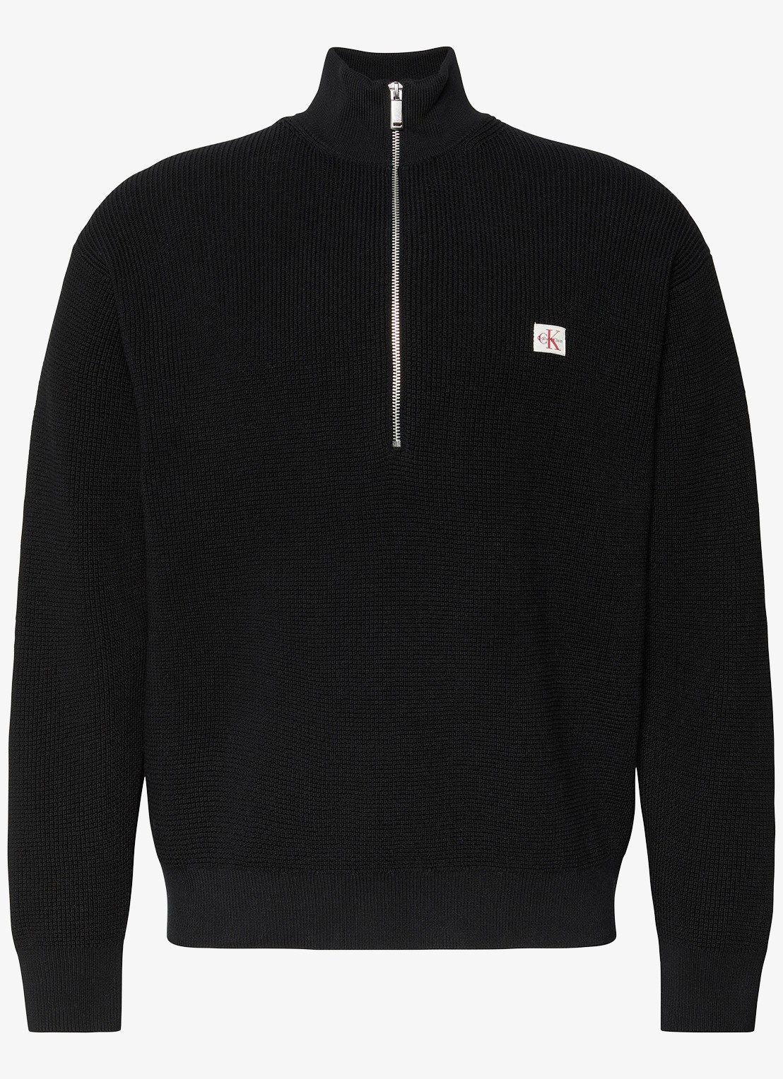 Calvin Klein Ribgebreide trui met halve rits  - voorkant 2 zwart
