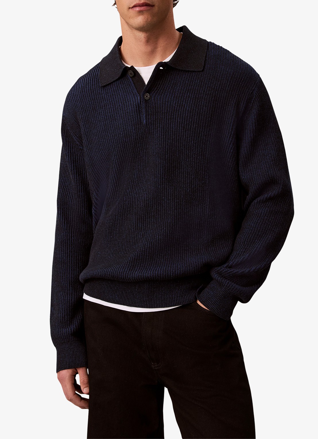 Calvin Klein Ribgebreide trui met kraag - detail 3 zwart
