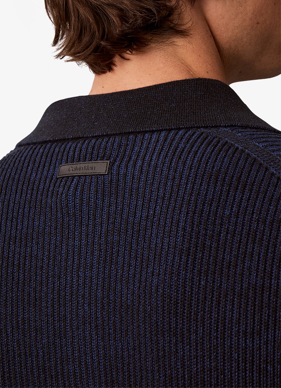 Calvin Klein Ribgebreide trui met kraag - detail 5 zwart