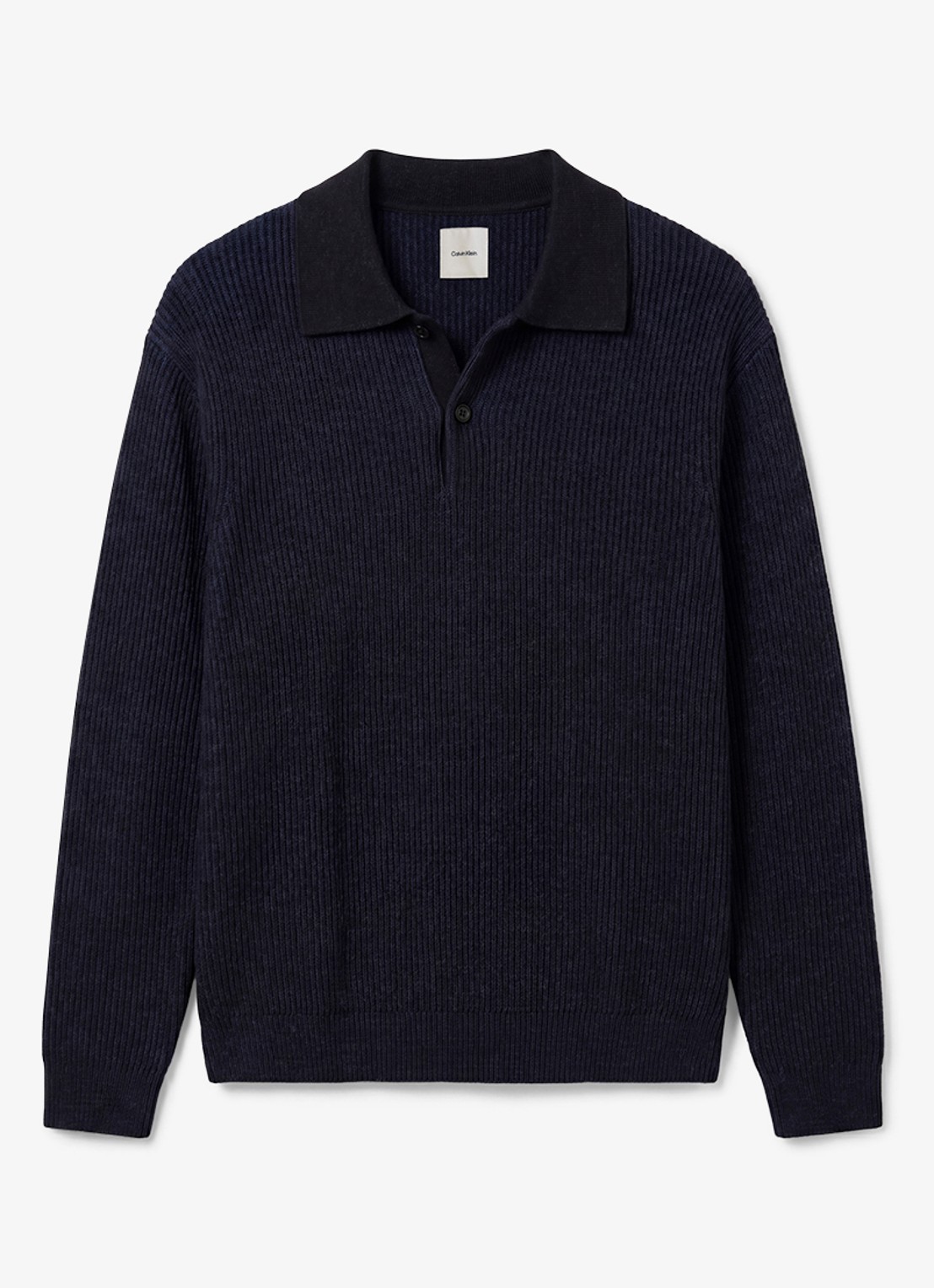 Calvin Klein Ribgebreide trui met kraag - voorkant zwart
