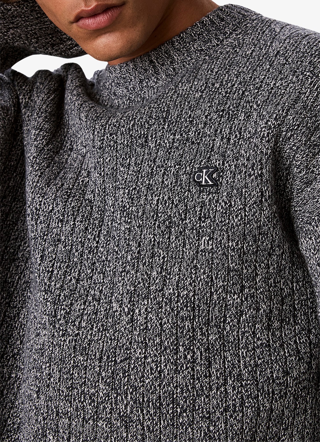 Calvin Klein Ribgebreide trui met logo - detail 4 middengrijs