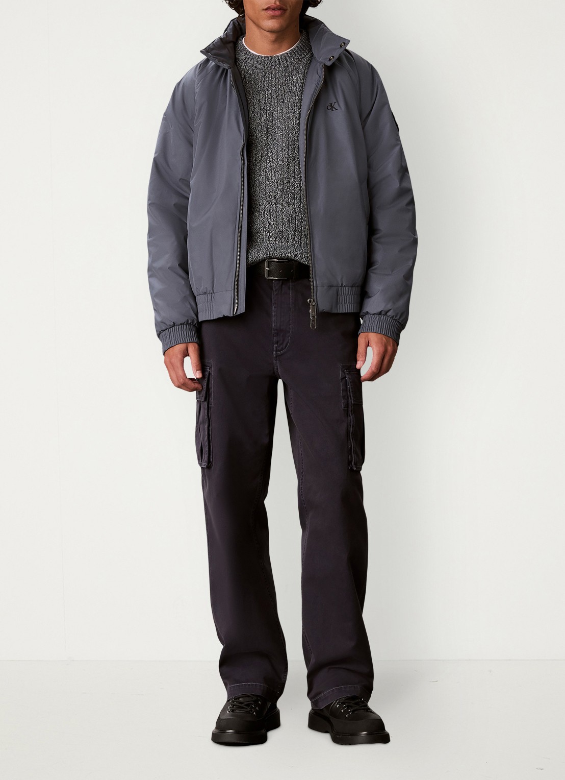 Calvin Klein Ribgebreide trui met logo - voorkant 6 middengrijs