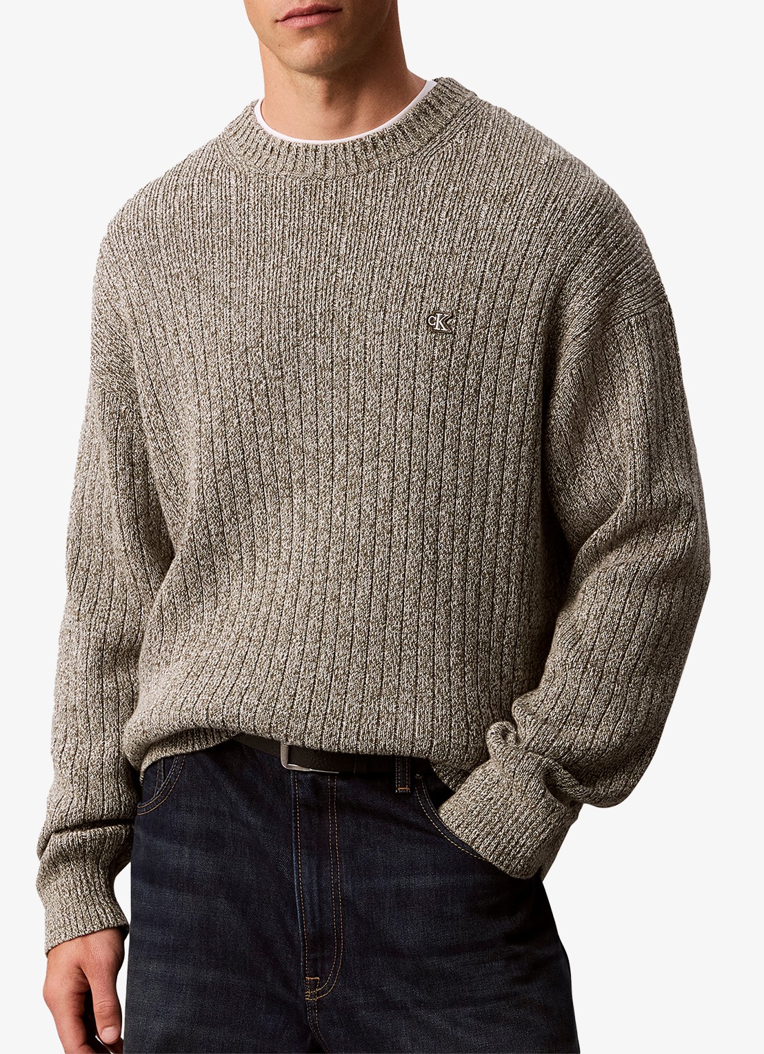 Calvin Klein Ribgebreide trui met logo - detail 3 olijfgroen