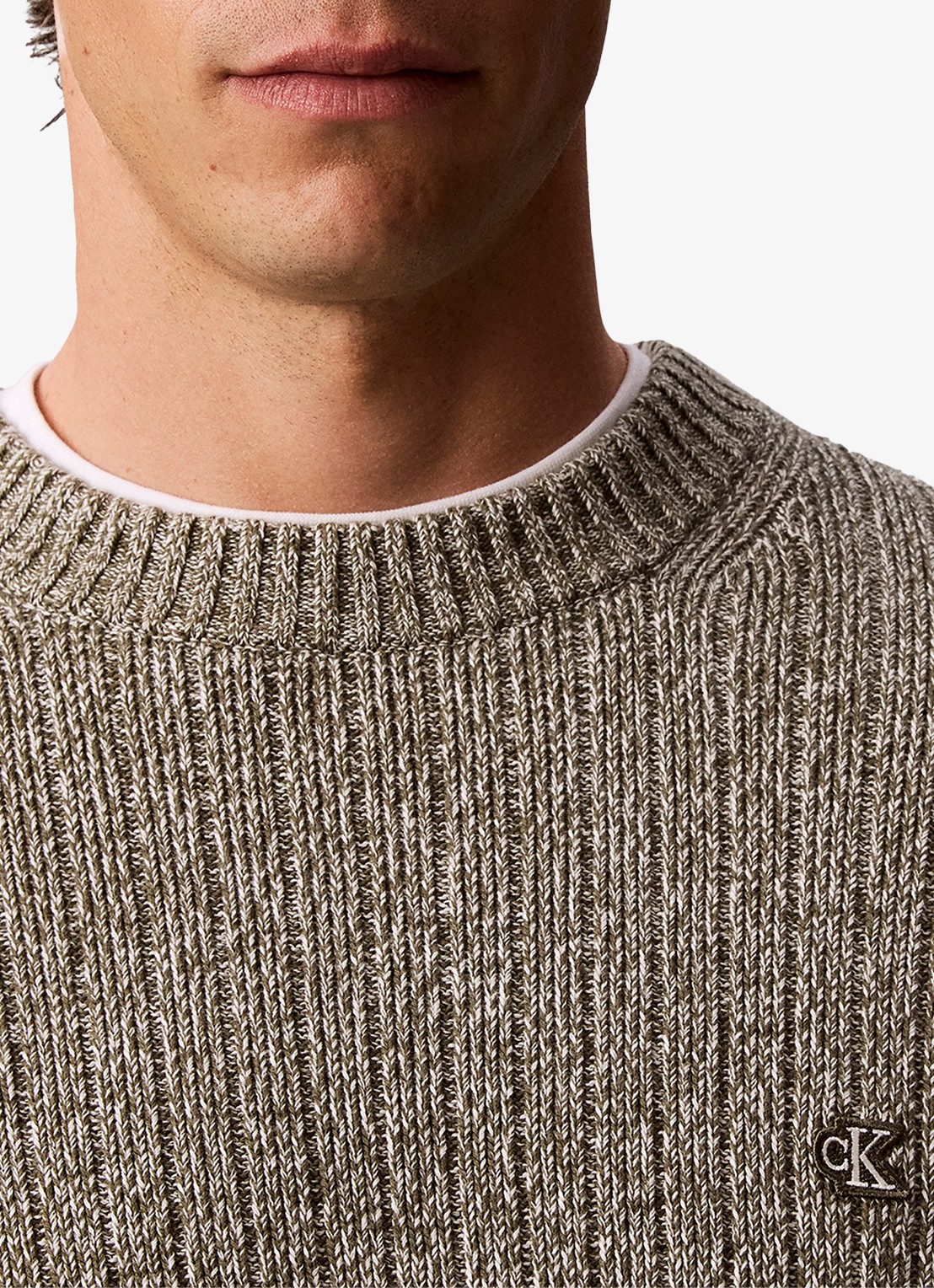 Calvin Klein Ribgebreide trui met logo - detail 5 olijfgroen