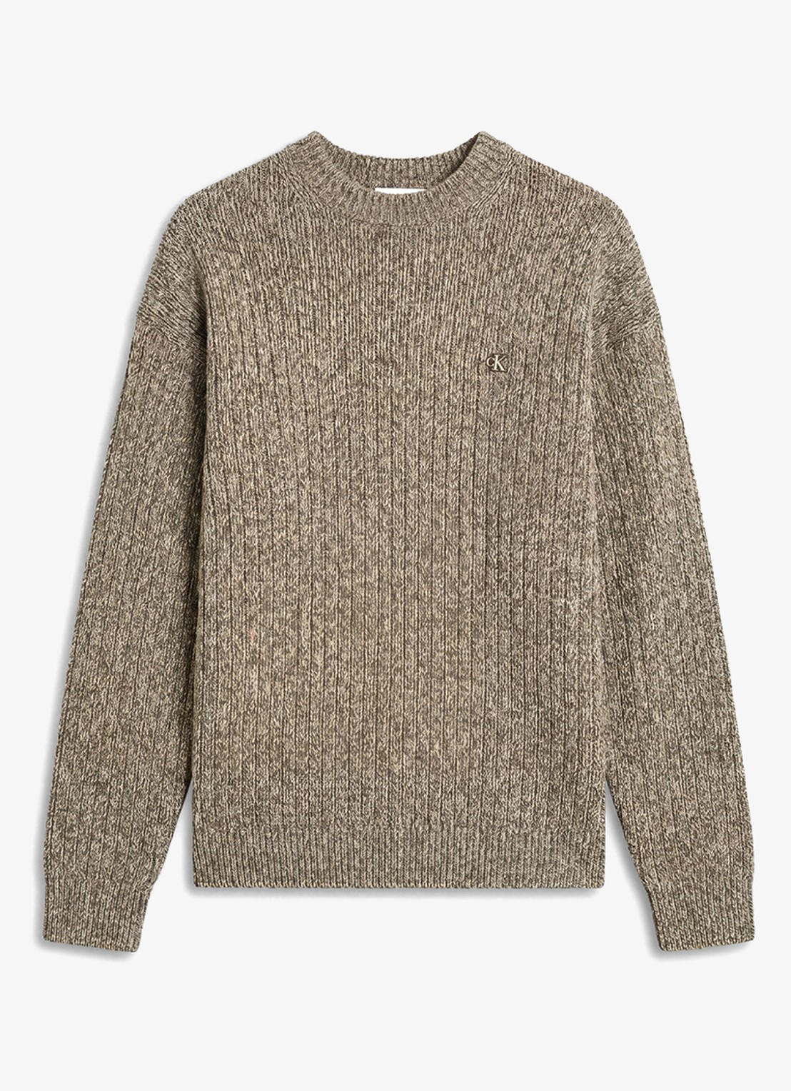 Calvin Klein Ribgebreide trui met logo - voorkant olijfgroen