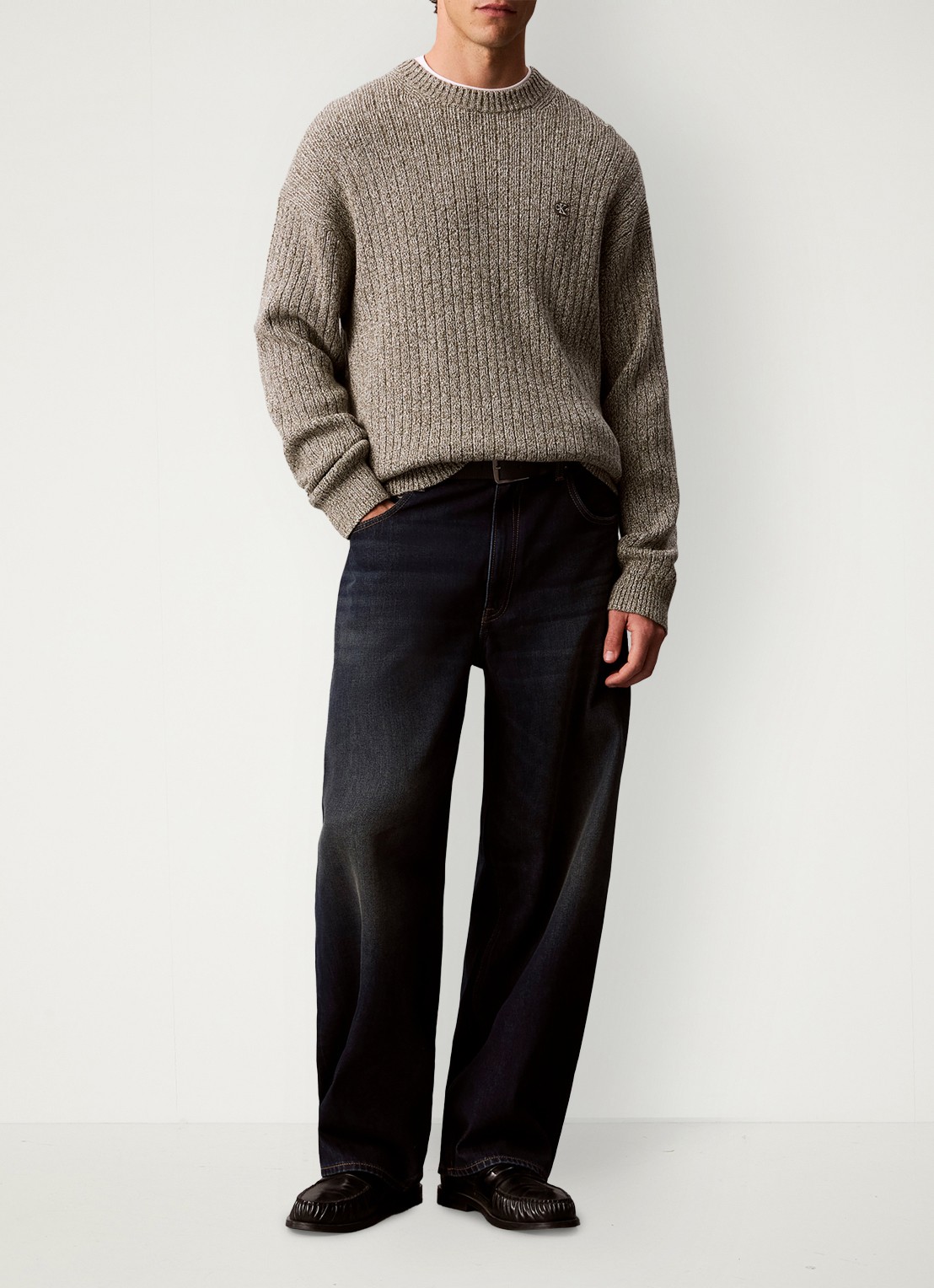Calvin Klein Ribgebreide trui met logo - voorkant 2 olijfgroen