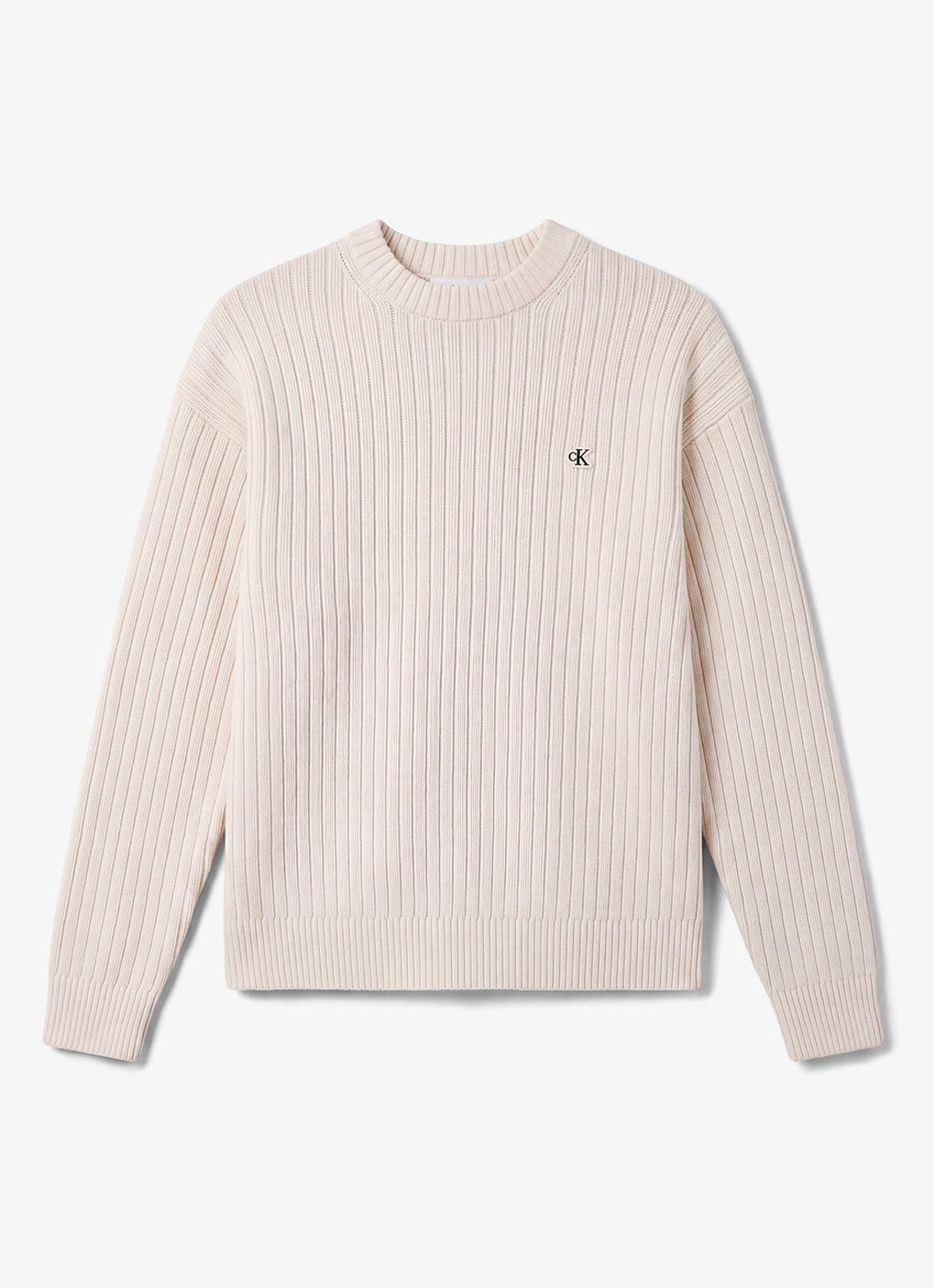 Calvin Klein Ribgebreide trui met logo - voorkant ivoor