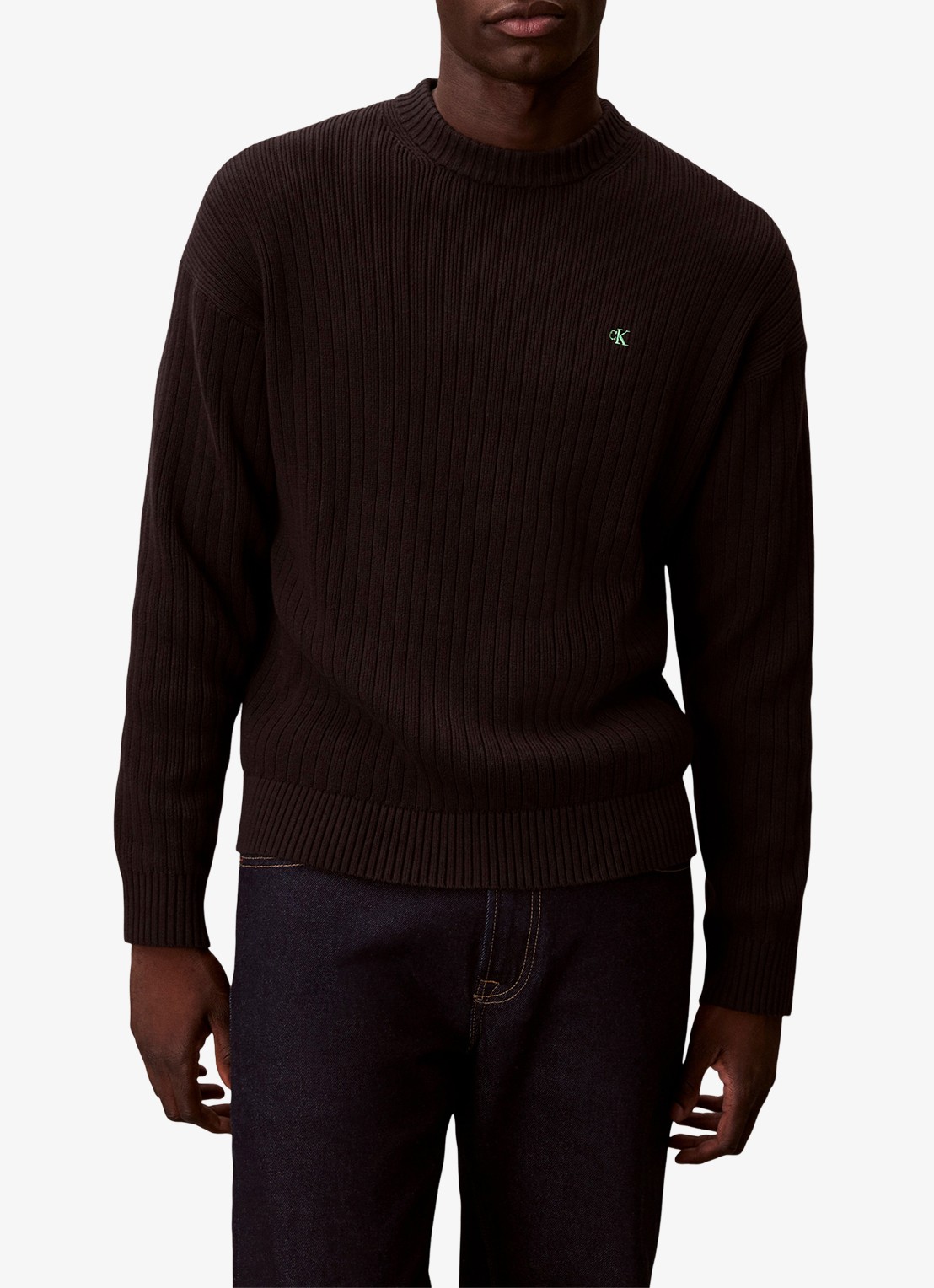 Calvin Klein Ribgebreide trui met logoborduring - detail 2 zwart