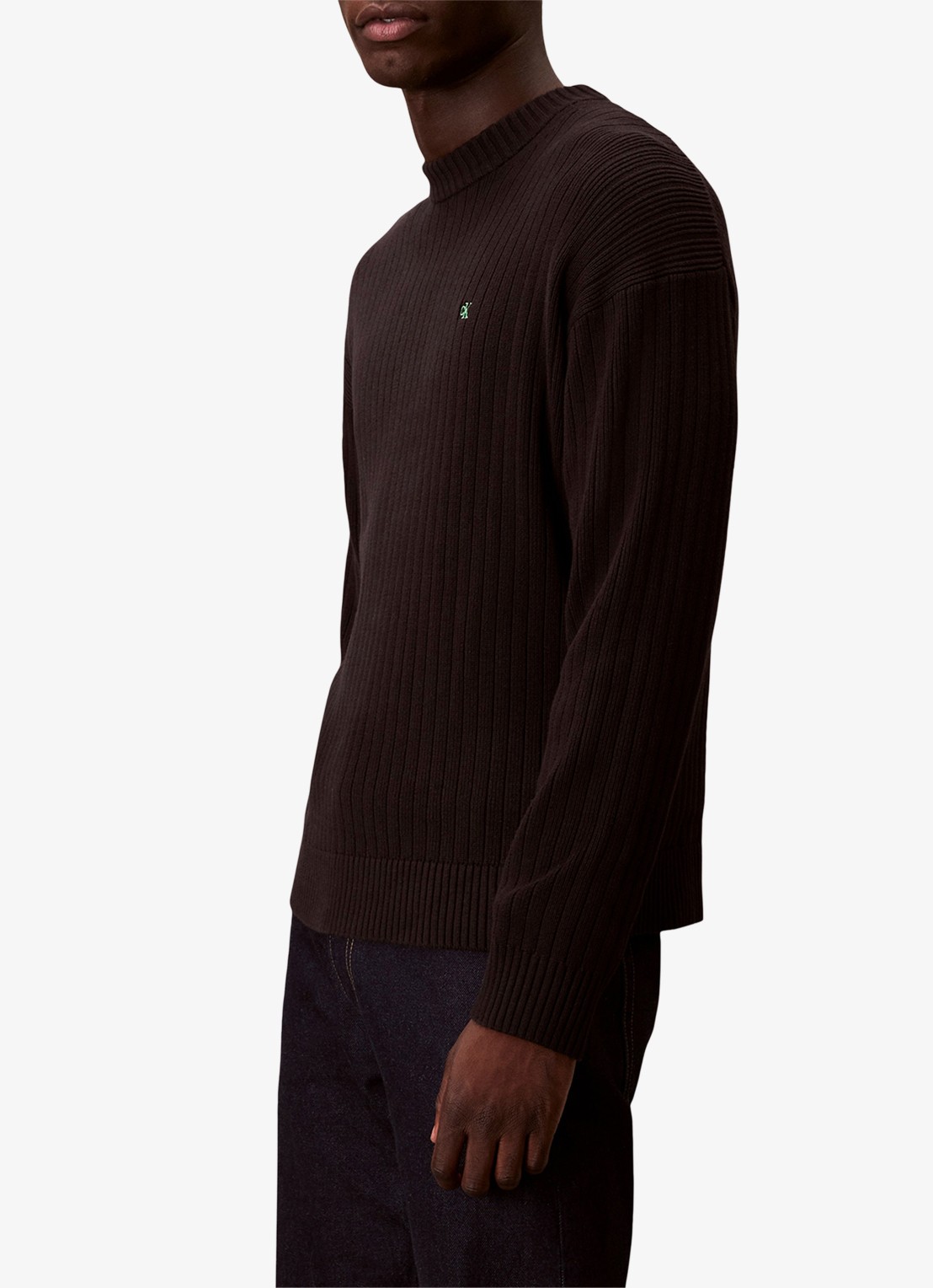 Calvin Klein Ribgebreide trui met logoborduring - detail 4 zwart
