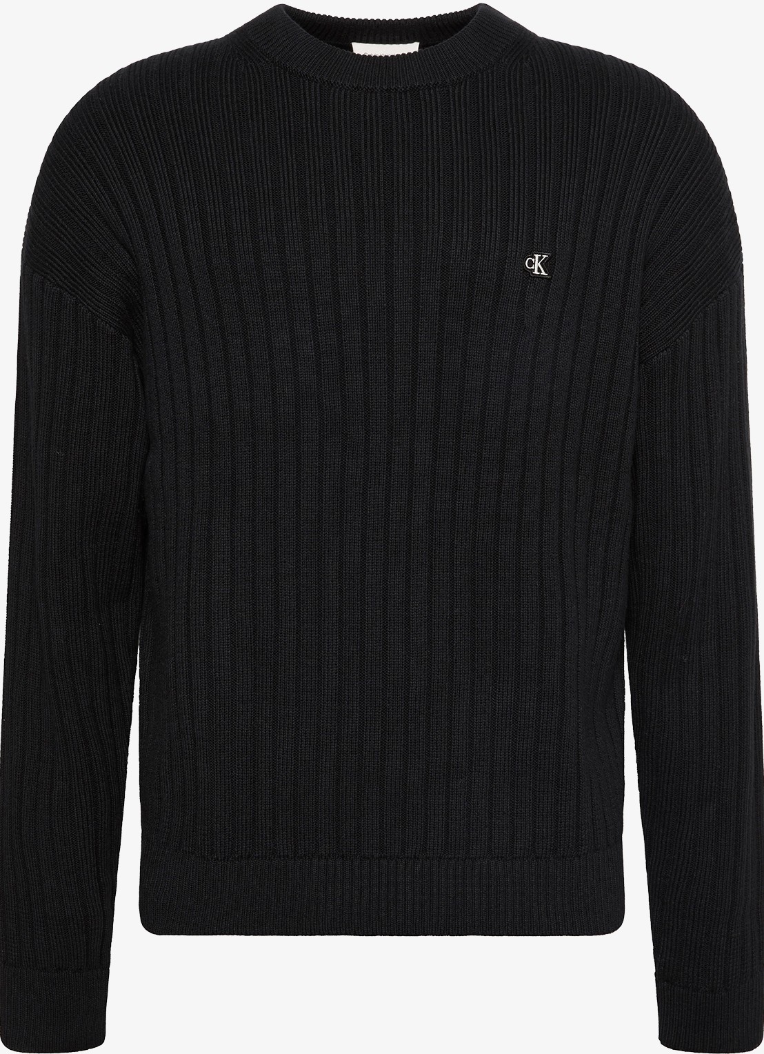 Calvin Klein Ribgebreide trui met logoborduring - voorkant 5 zwart