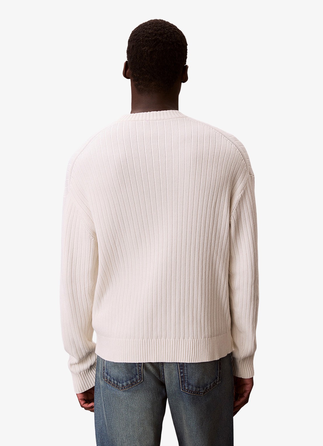 Calvin Klein Ribgebreide trui met logoborduring - achterkant ivoor