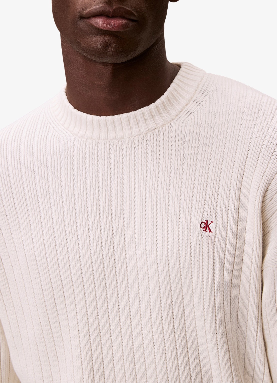 Calvin Klein Ribgebreide trui met logoborduring - detail 3 ivoor