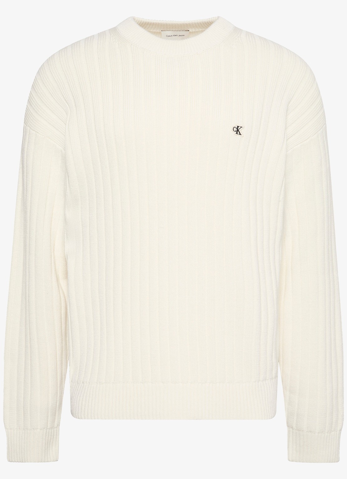 Calvin Klein Ribgebreide trui met logoborduring - voorkant 4 ivoor
