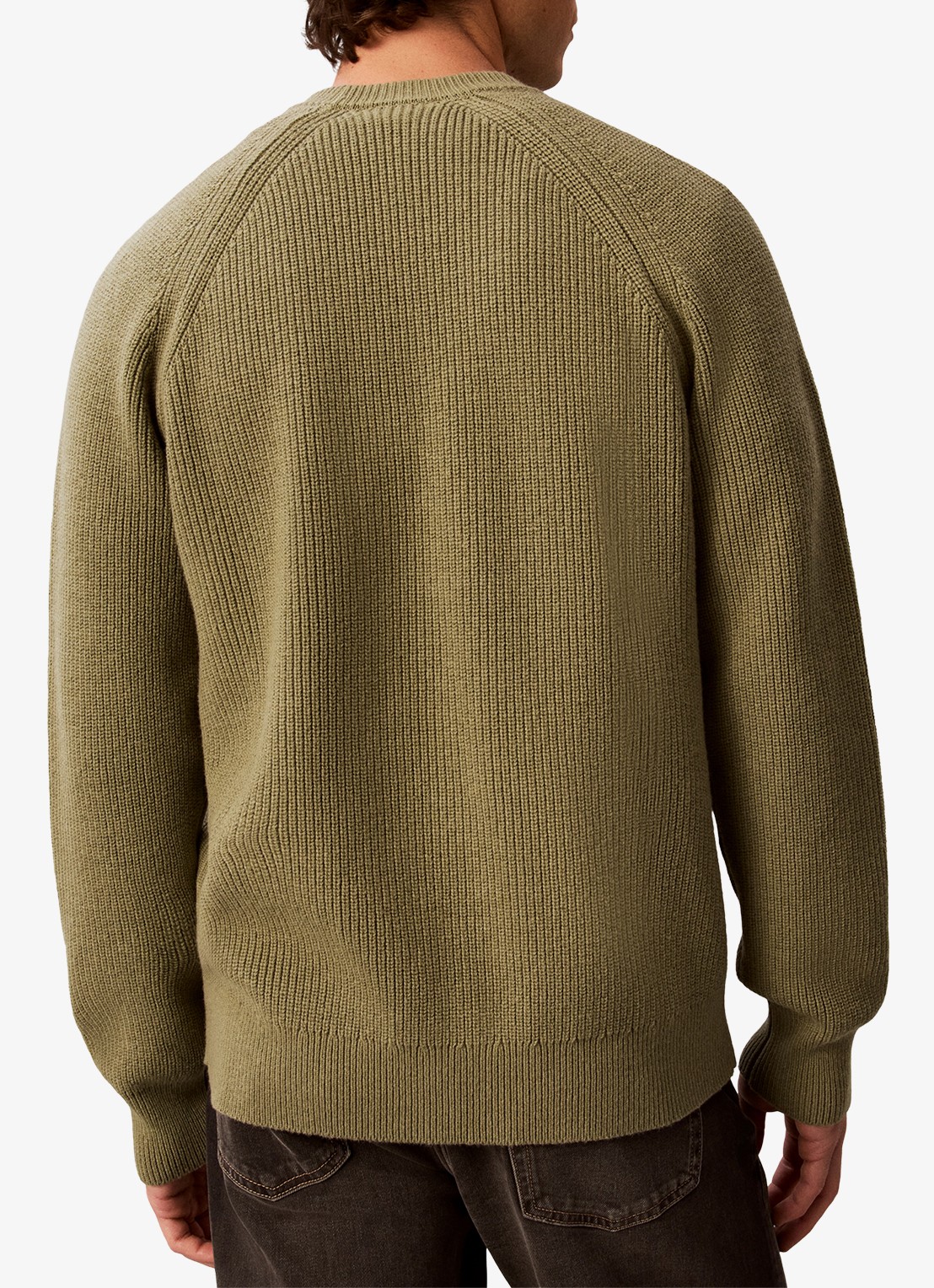 Calvin Klein Ribgebreide trui met logoborduring - achterkant 3 olijfgroen