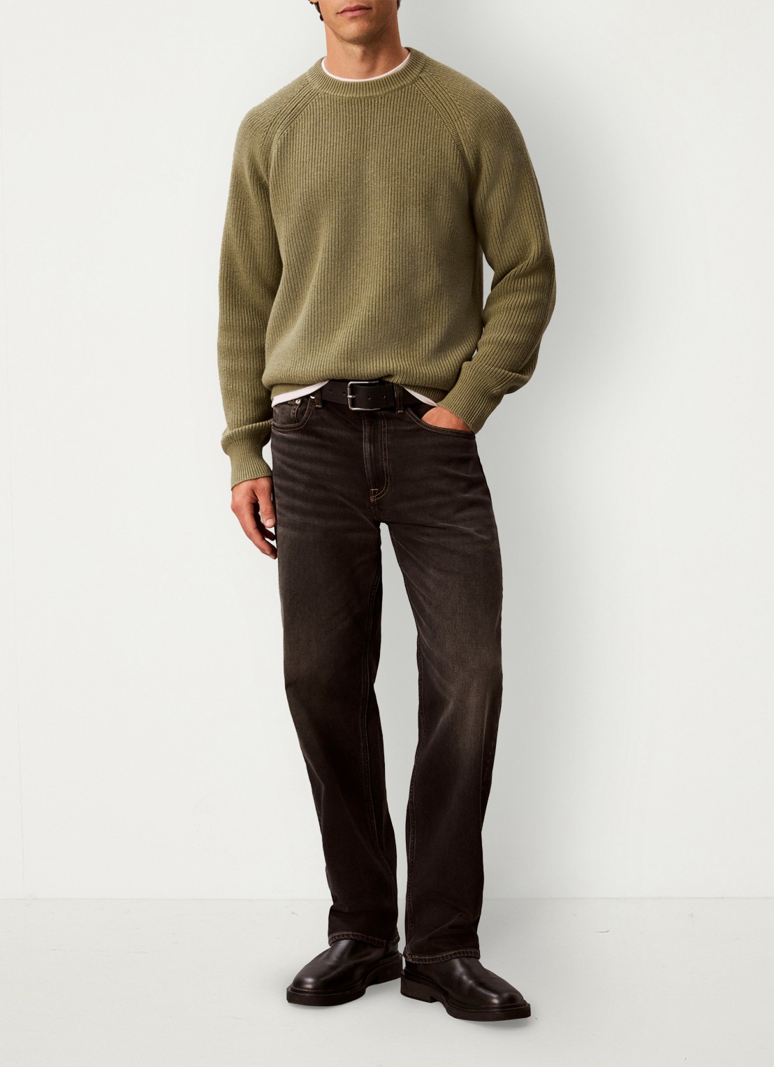 Calvin Klein Ribgebreide trui met logoborduring - voorkant 2 olijfgroen