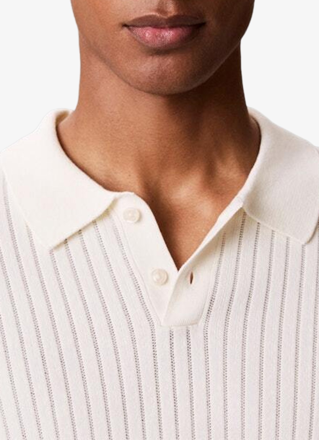 Calvin Klein Ribgebreide trui met polokraag - detail 3 tofu-yas /  wit