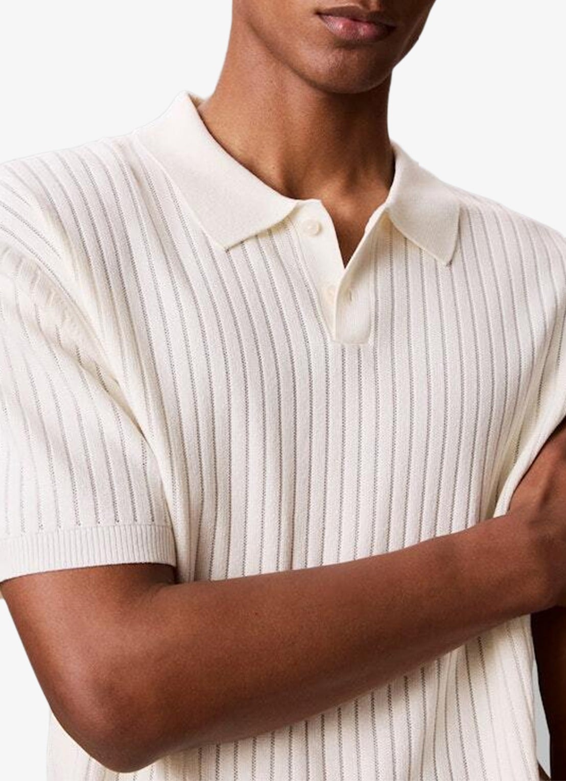 Calvin Klein Ribgebreide trui met polokraag - detail 5 tofu-yas /  wit