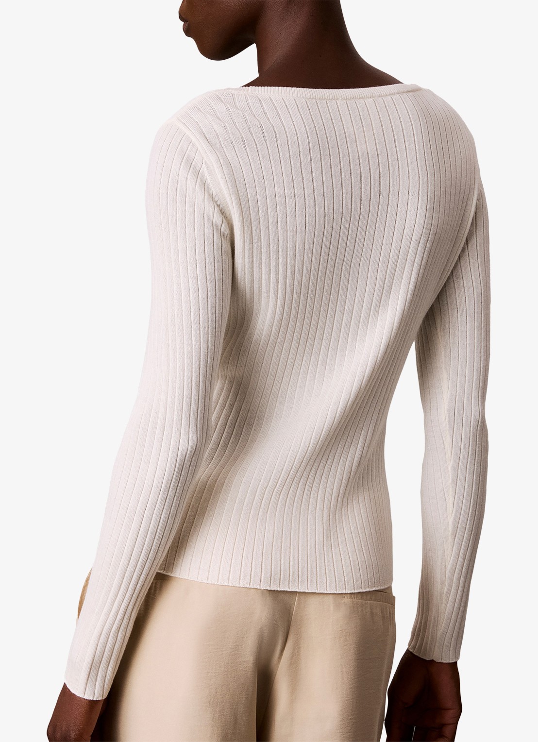 Calvin Klein Ribgebreide trui van merinowol - achterkant 7 creme