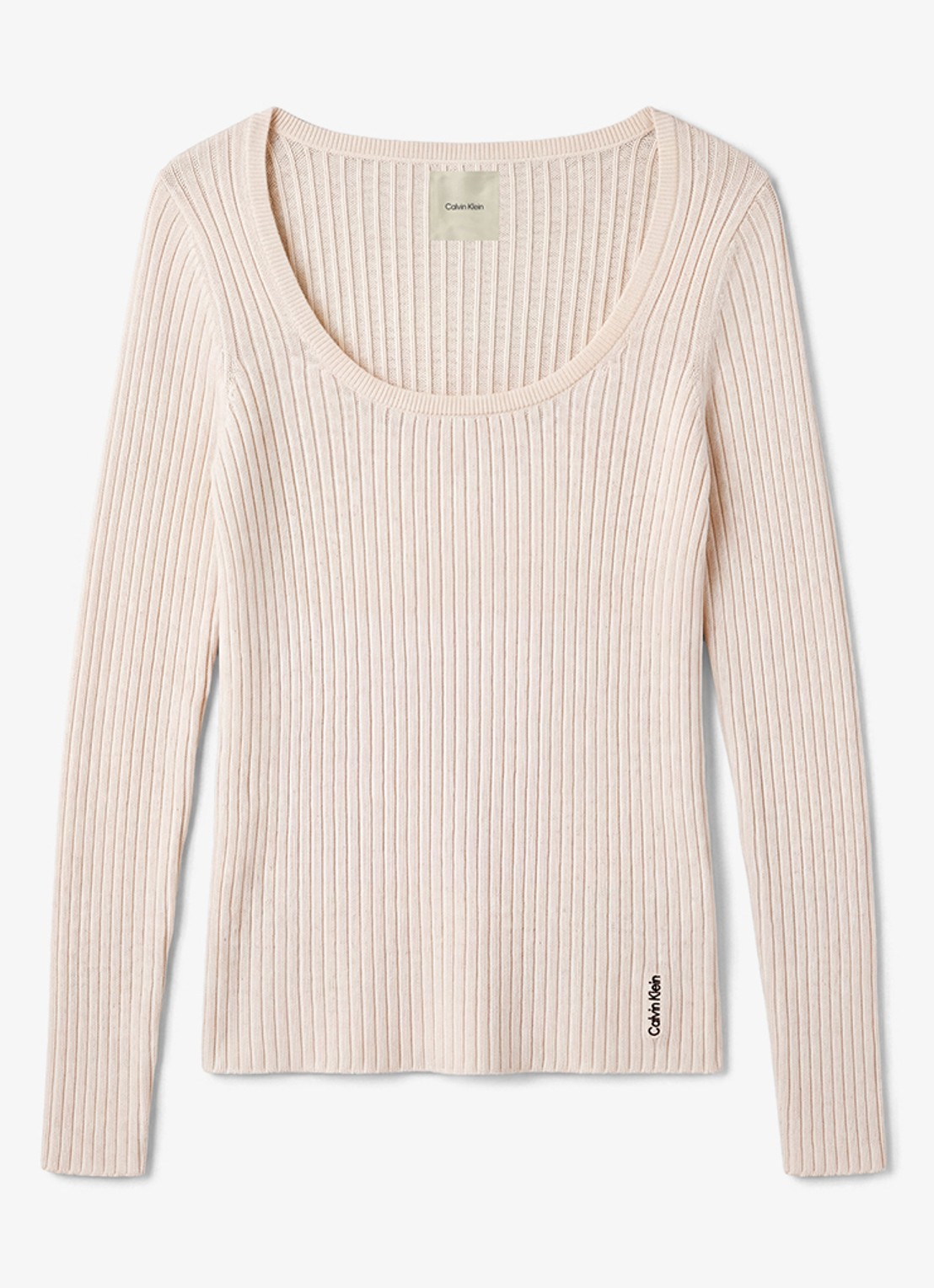 Calvin Klein Ribgebreide trui van merinowol - voorkant creme