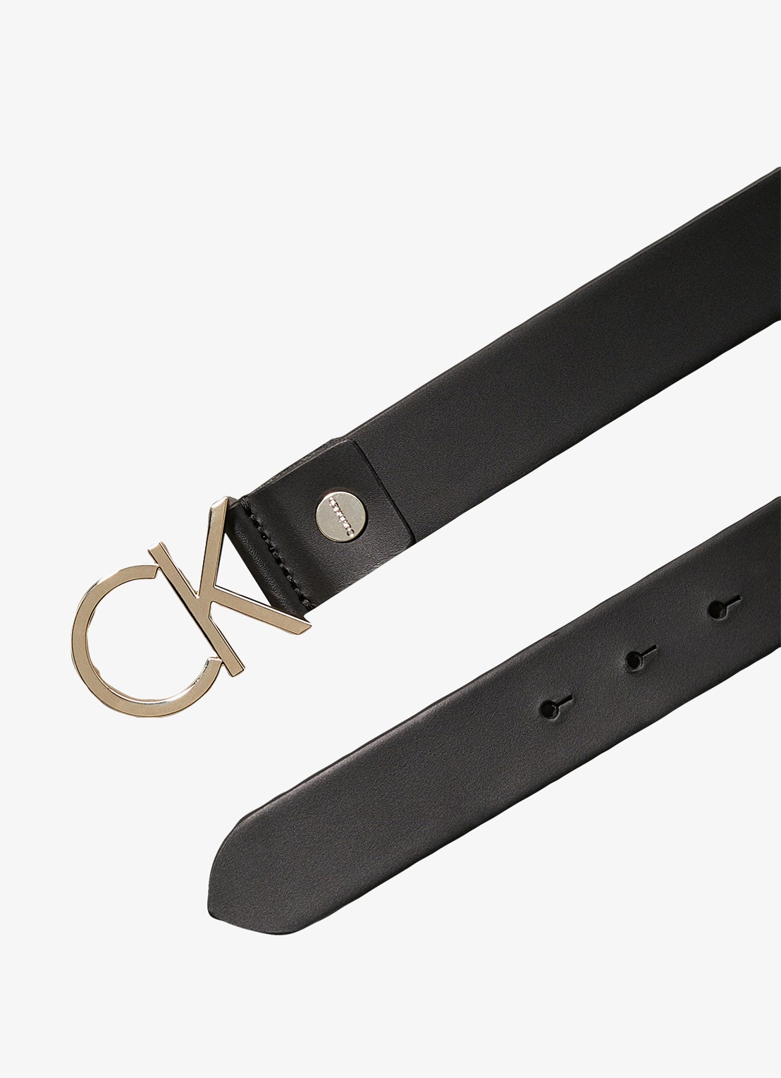 Calvin Klein Riem van leer met logo - achterkant goud
