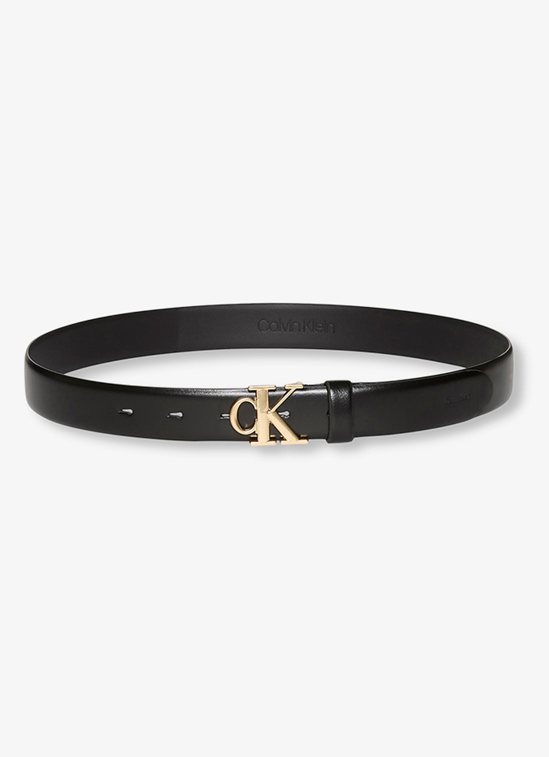 Calvin Klein Riem van leer met logo - voorkant zwart