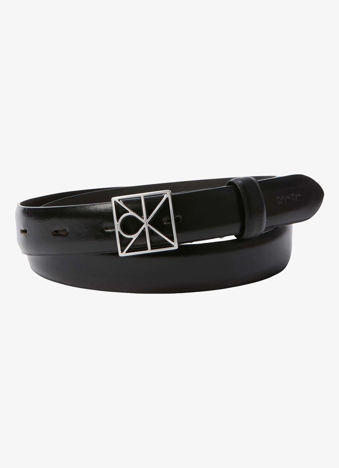 Calvin Klein Riem van leer met logo - voorkant zwart
