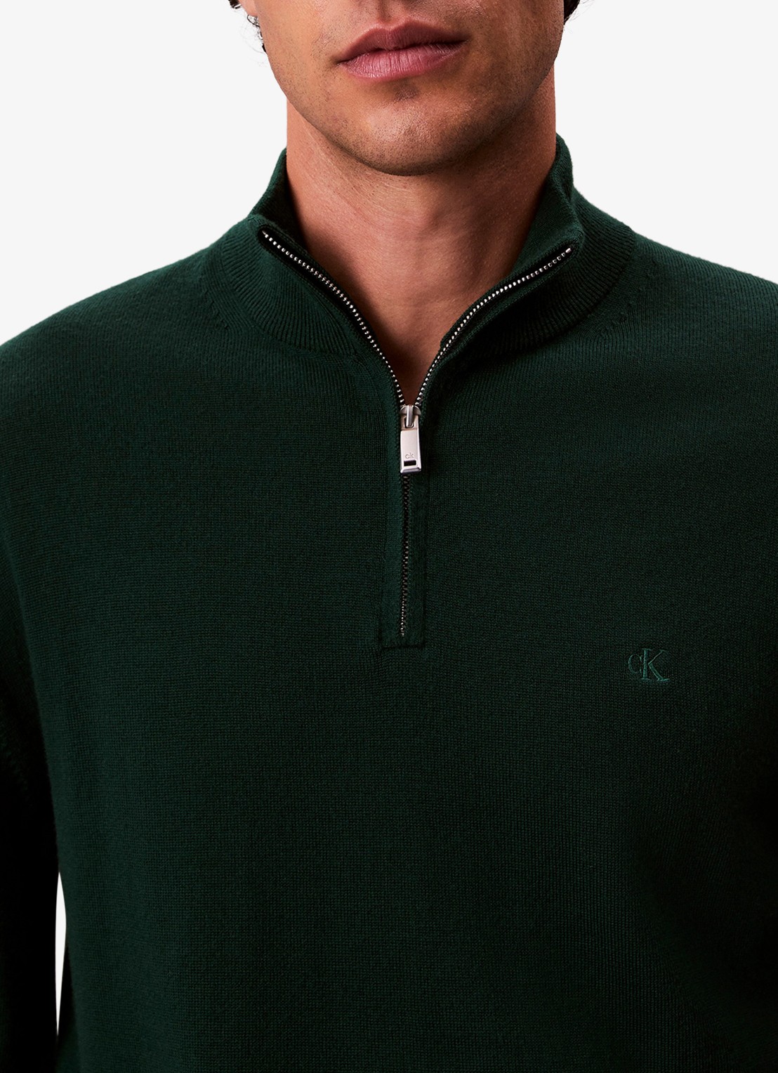 Calvin Klein Schipperstrui van wol met halve rits - detail 5 donkergroen