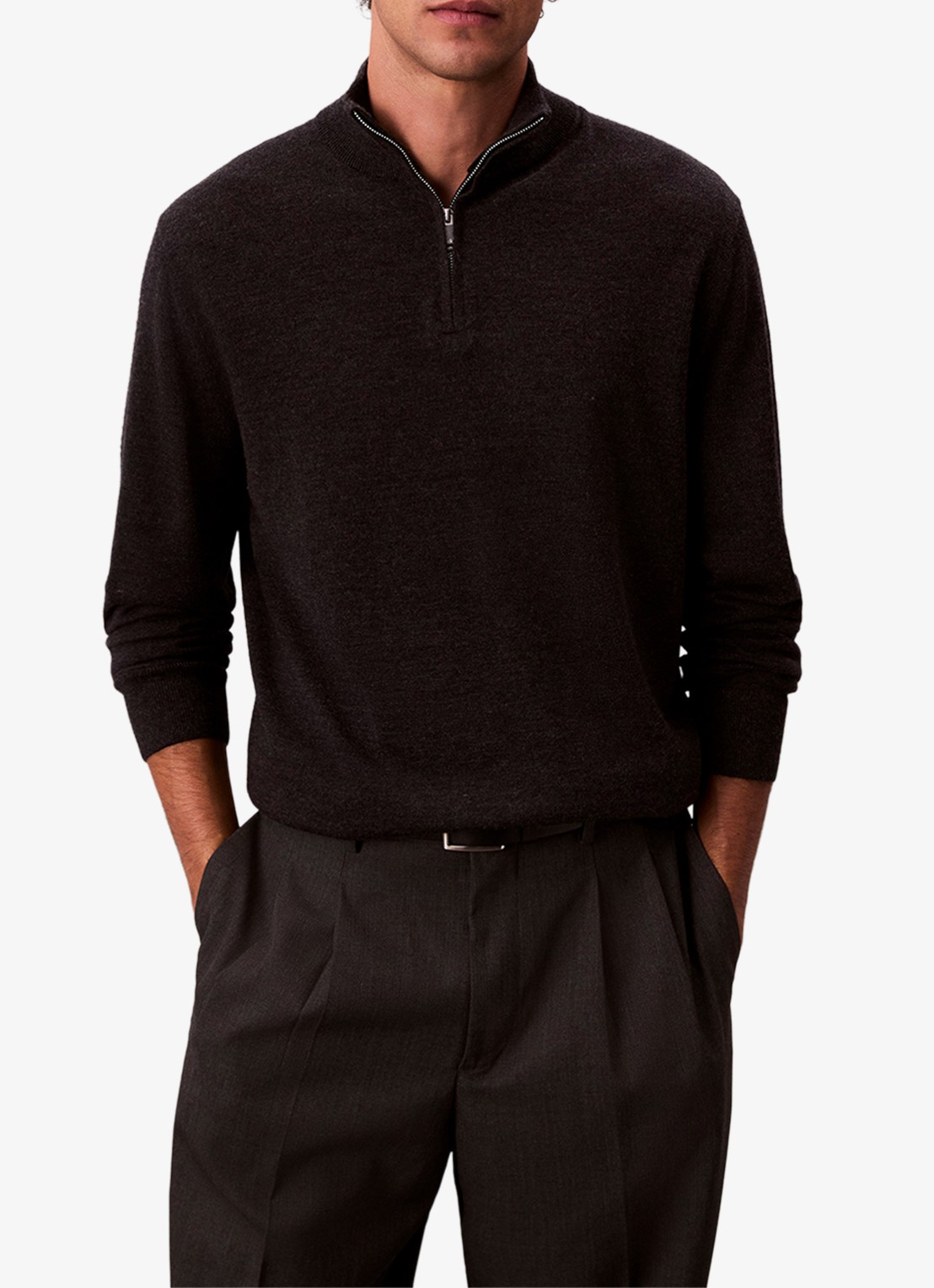 Calvin Klein Schipperstrui van wol met halve rits - detail 3 zwart