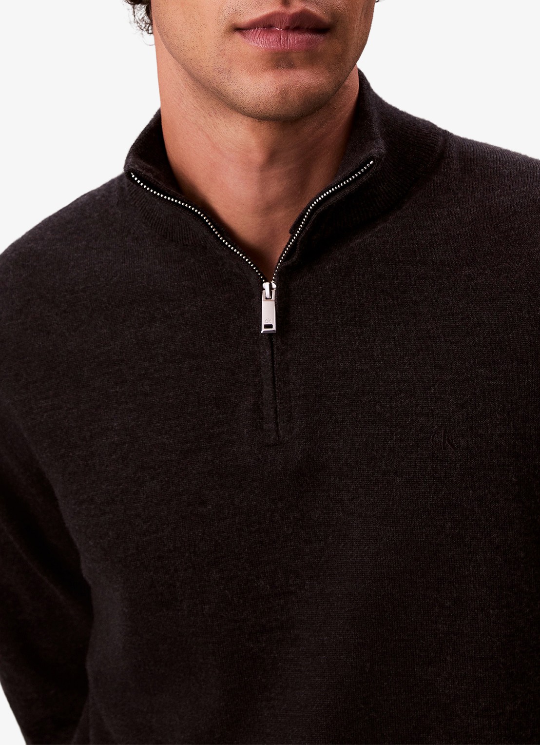 Calvin Klein Schipperstrui van wol met halve rits - detail 4 zwart