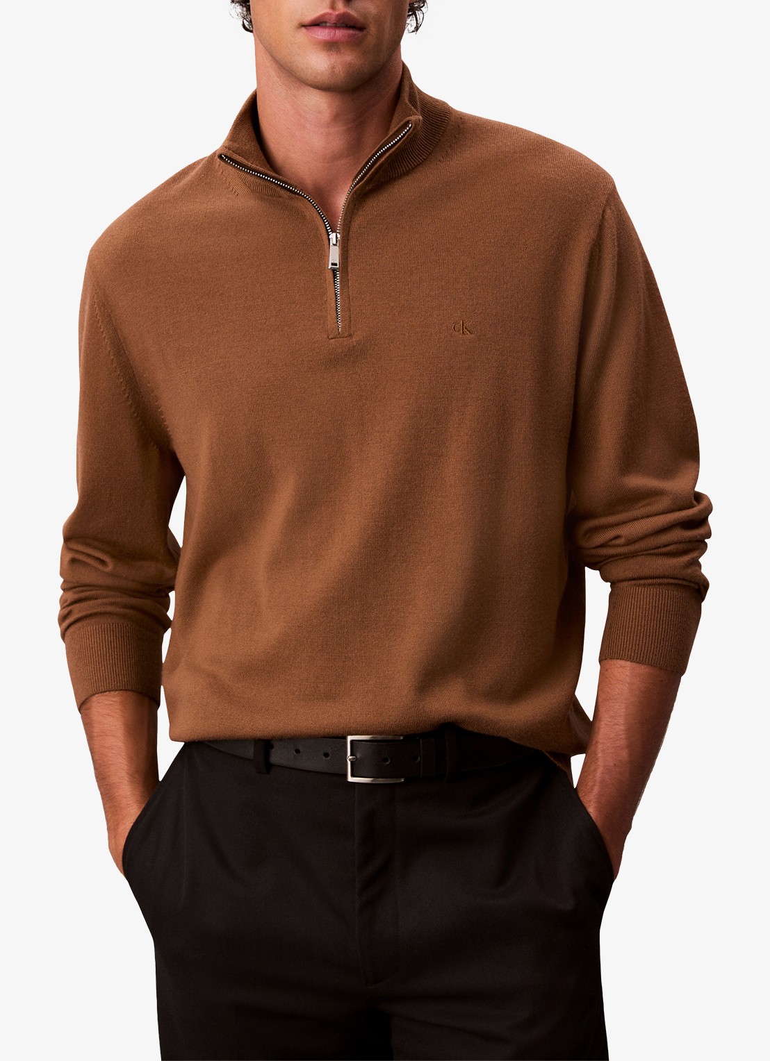 Calvin Klein Schipperstrui van wol met halve rits - detail thrush-041