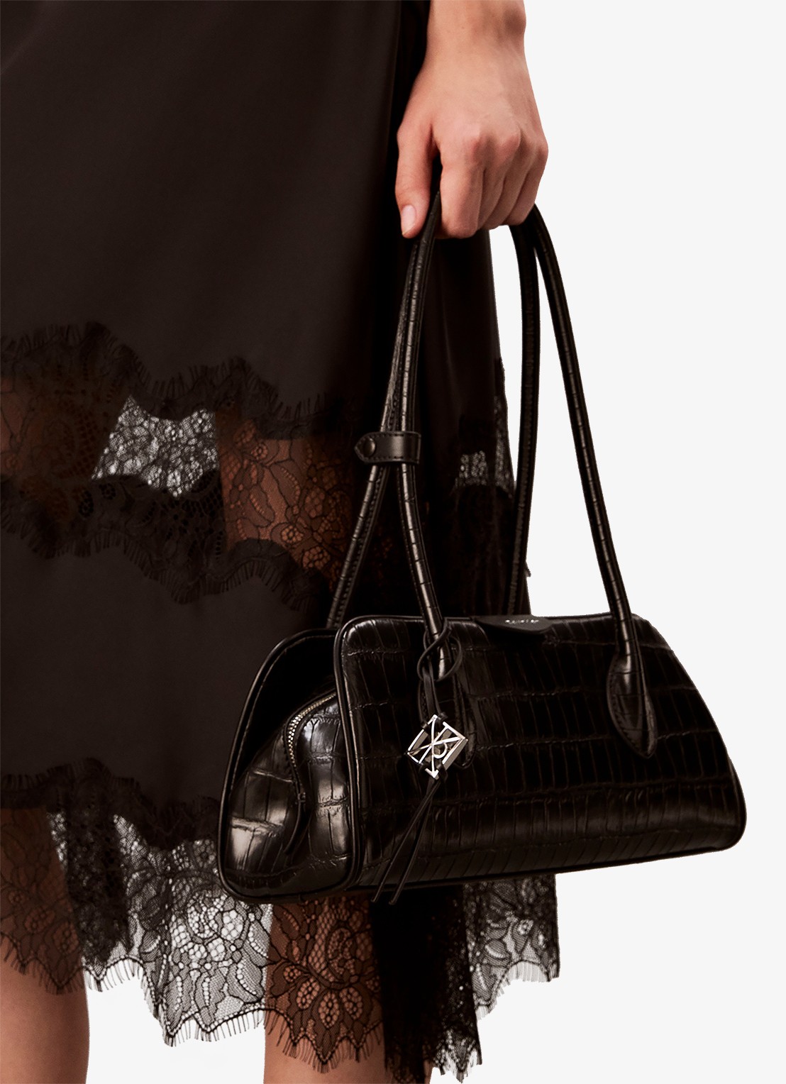 Calvin Klein Schoudertas met crocostructuur en tasbedel - detail 2 zwart