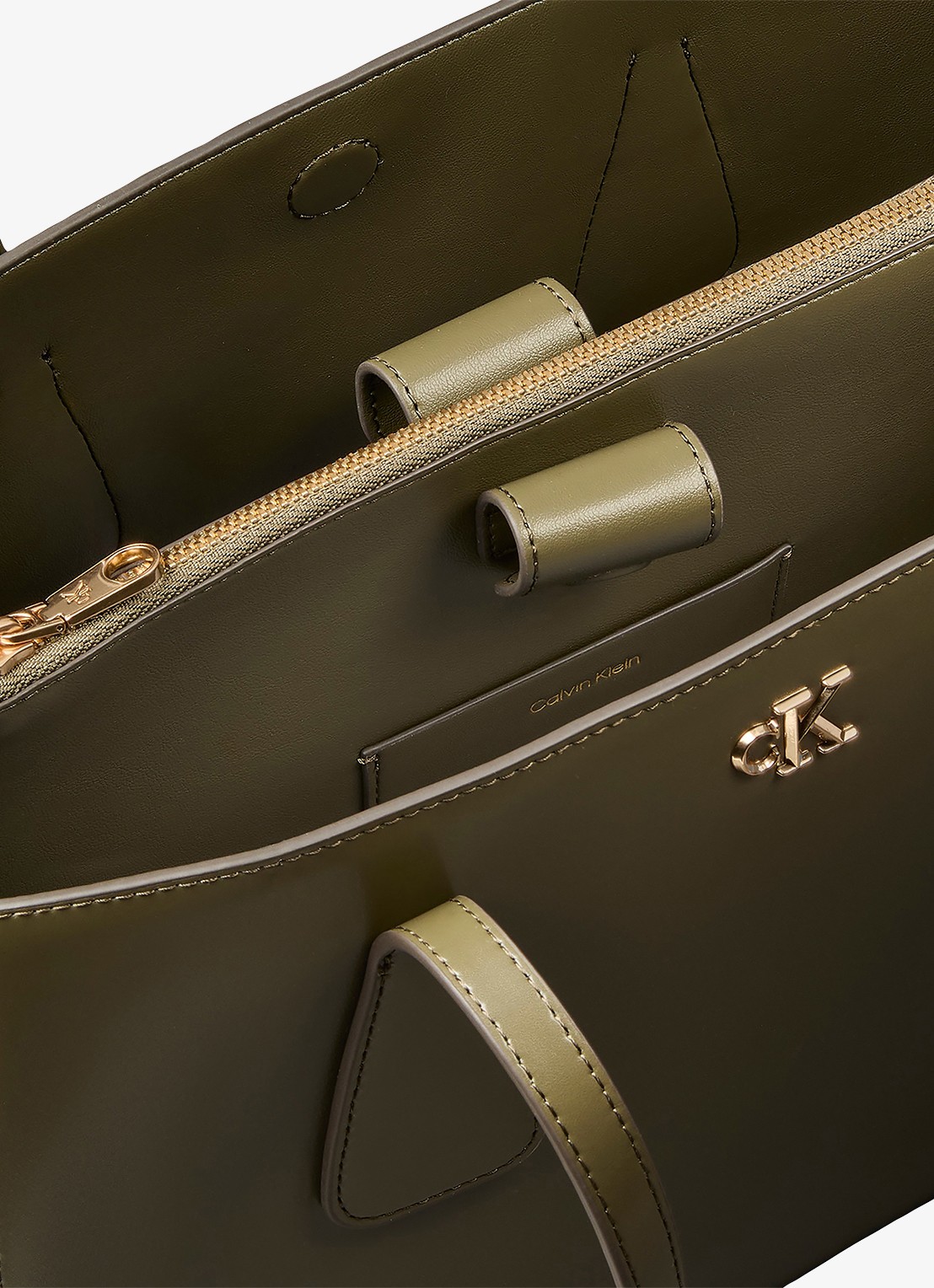 Calvin Klein Schoudertas met logo - detail olijfgroen