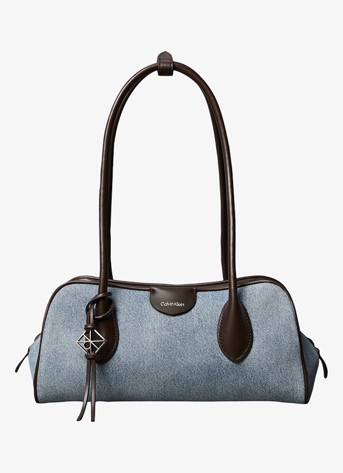 Calvin Klein Schoudertas van denim met tasbedel - voorkant denim