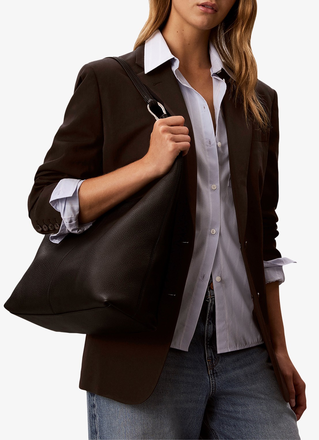 Calvin Klein Schoudertas van leer - voorkant 2 black-ub1 /  zwart