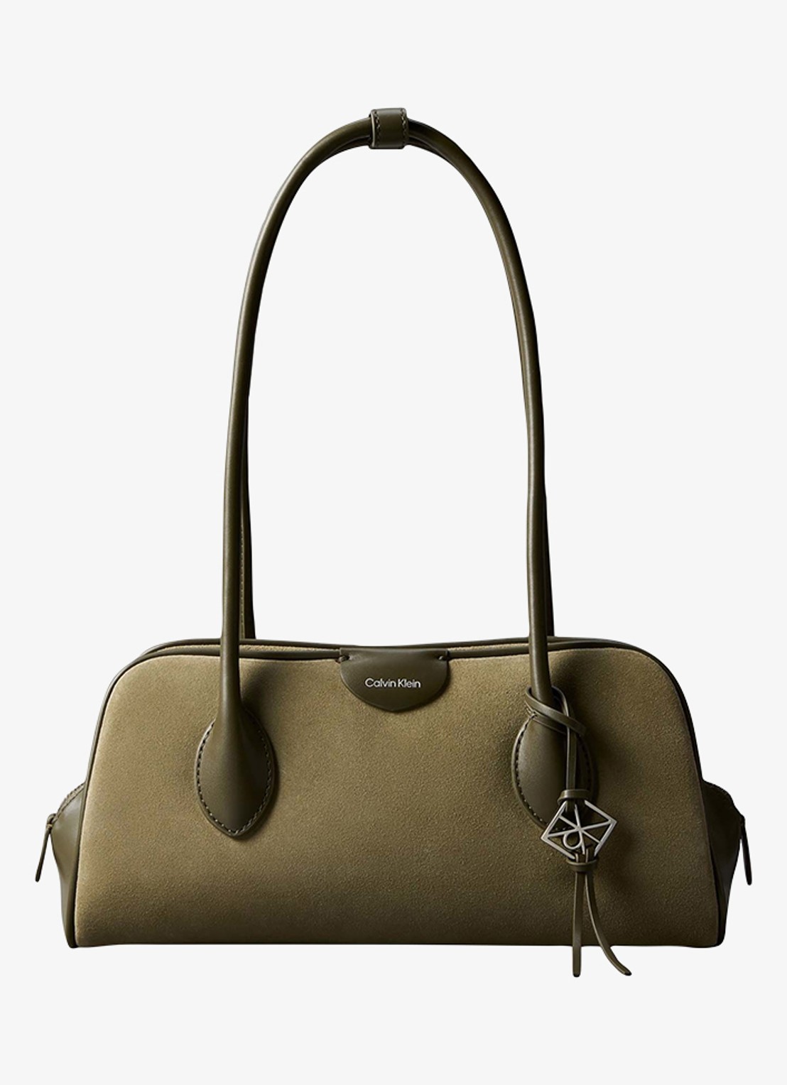 Calvin Klein Schoudertas van suède met logo - voorkant 3 mosgroen
