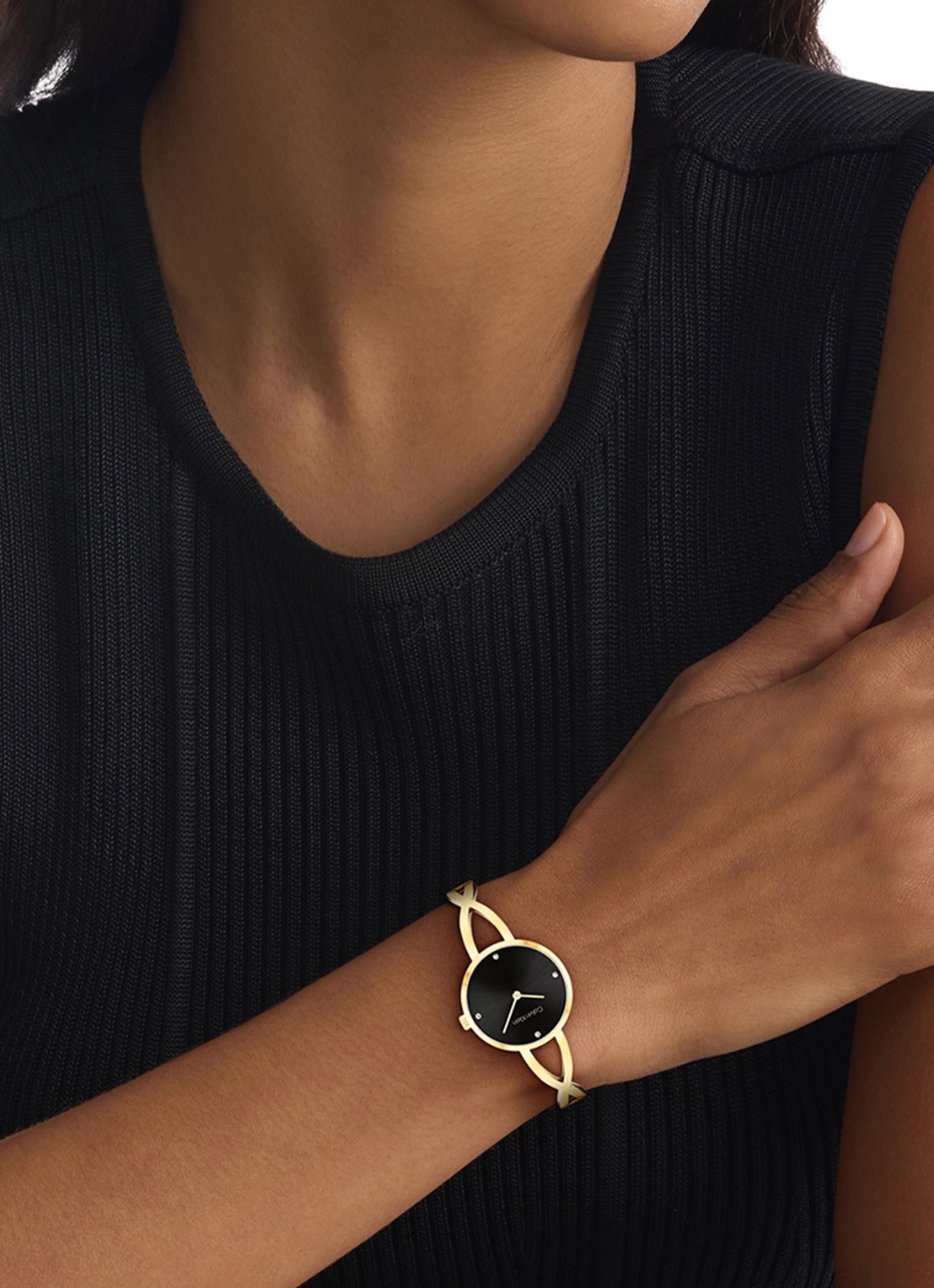 Calvin Klein Sculpted Embrace horloge CK25100059  - voorkant 2 goud