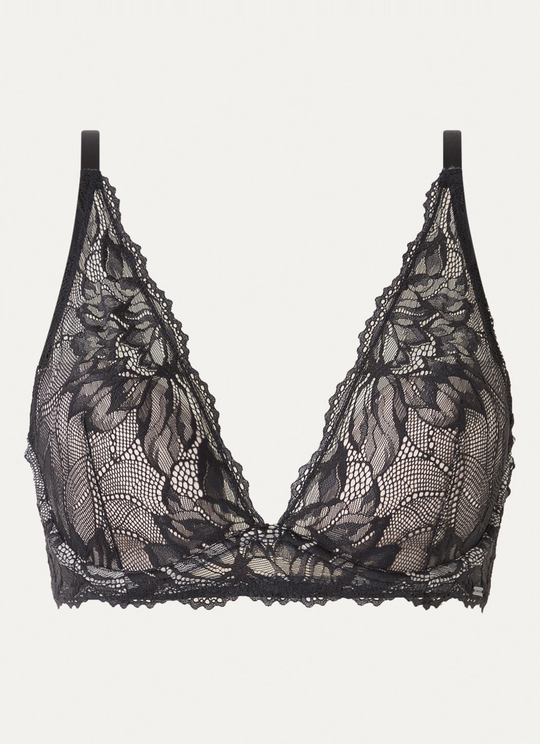 Calvin Klein Seductive Comfort voorgevormde plunge bh met overlay van kant - voorkant 8 zwart