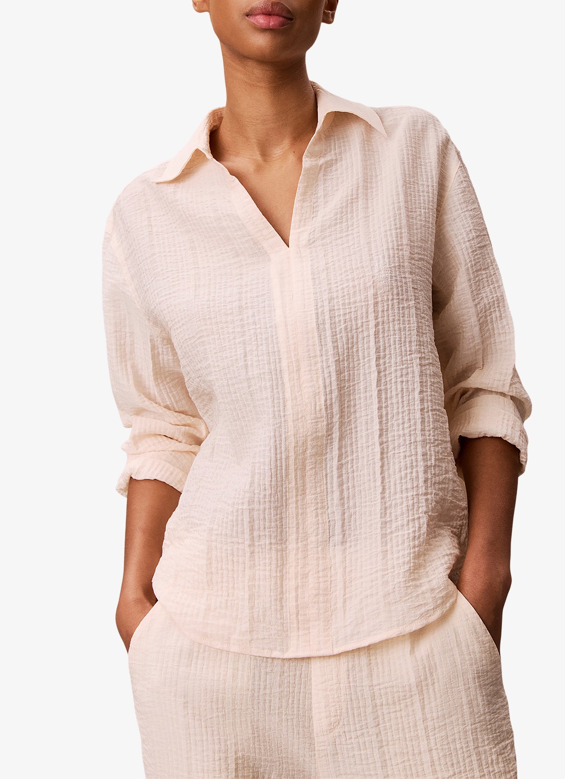 Calvin Klein Sheer tuniek met structuur - detail creme