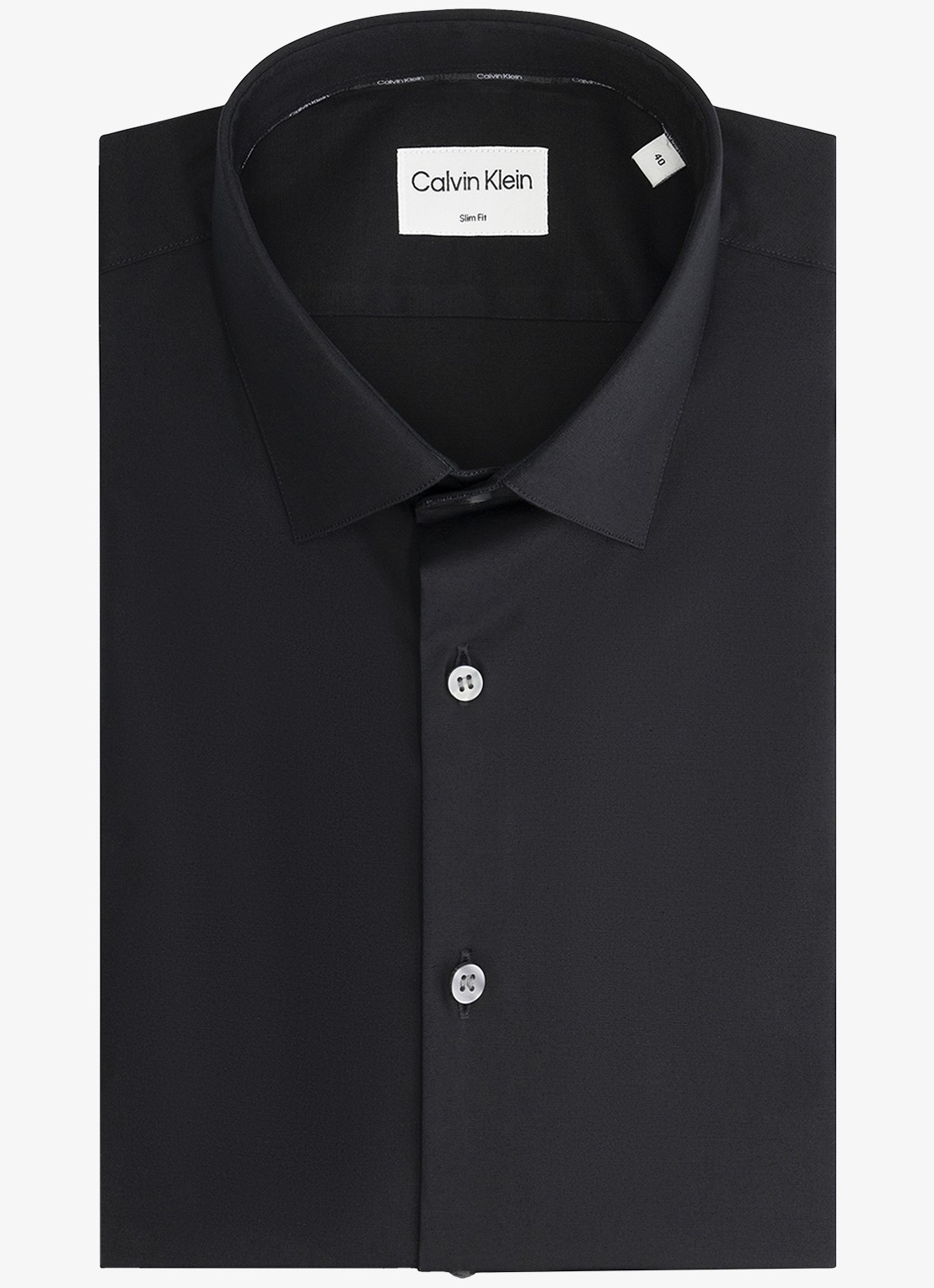 Calvin Klein Slim fit overhemd met dubbele manchet - voorkant zwart