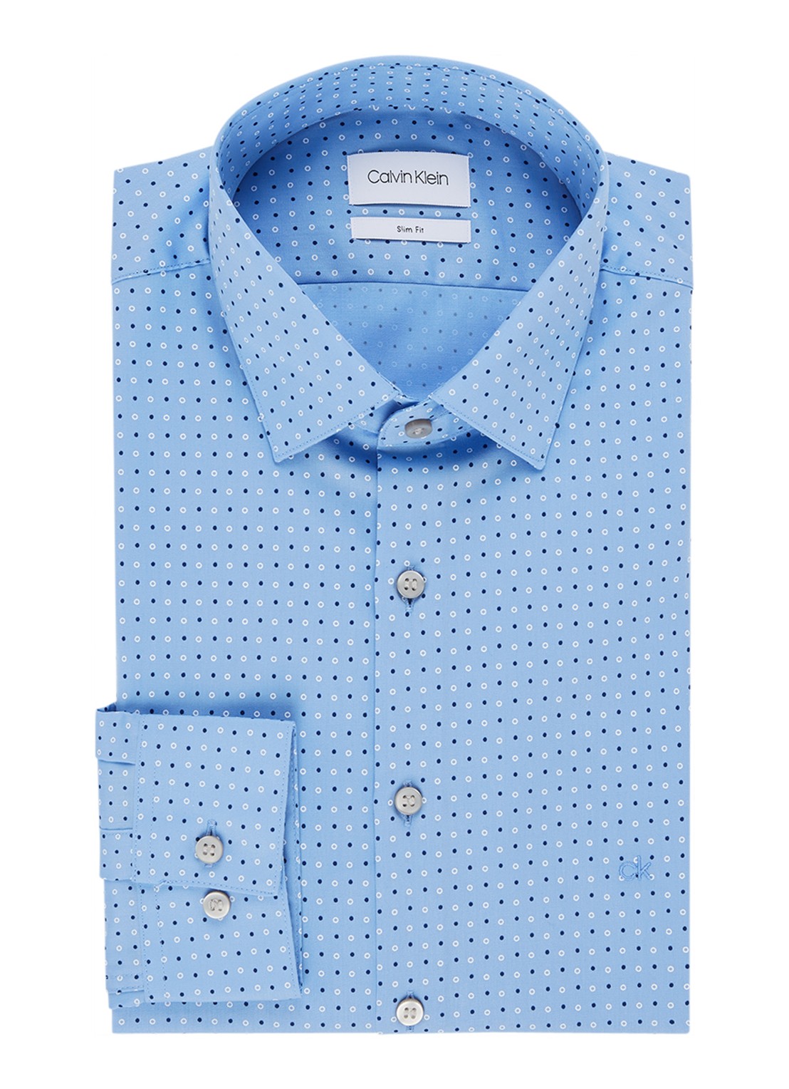 Calvin Klein Slim fit overhemd met stippendessin - voorkant 2 blauw