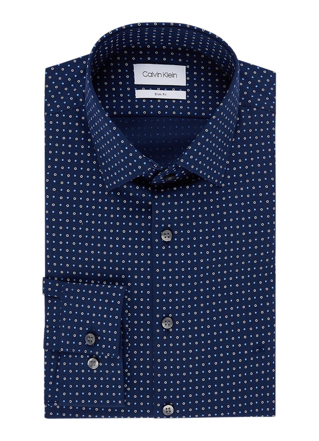 Calvin Klein Slim fit overhemd met stippendessin - voorkant blauw